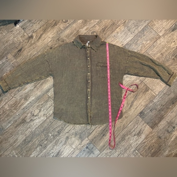 Women’s Zenana yellow tan long sleeve button down 100% cotton gauze - Picture 6 of 6